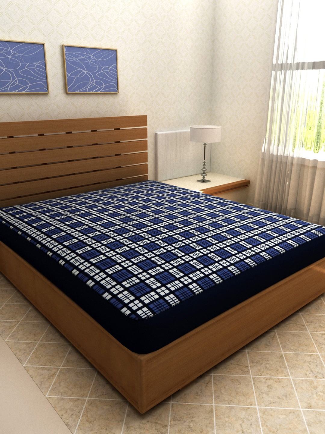

ROMEE Unisex Blue & White Printed Mattress Protector