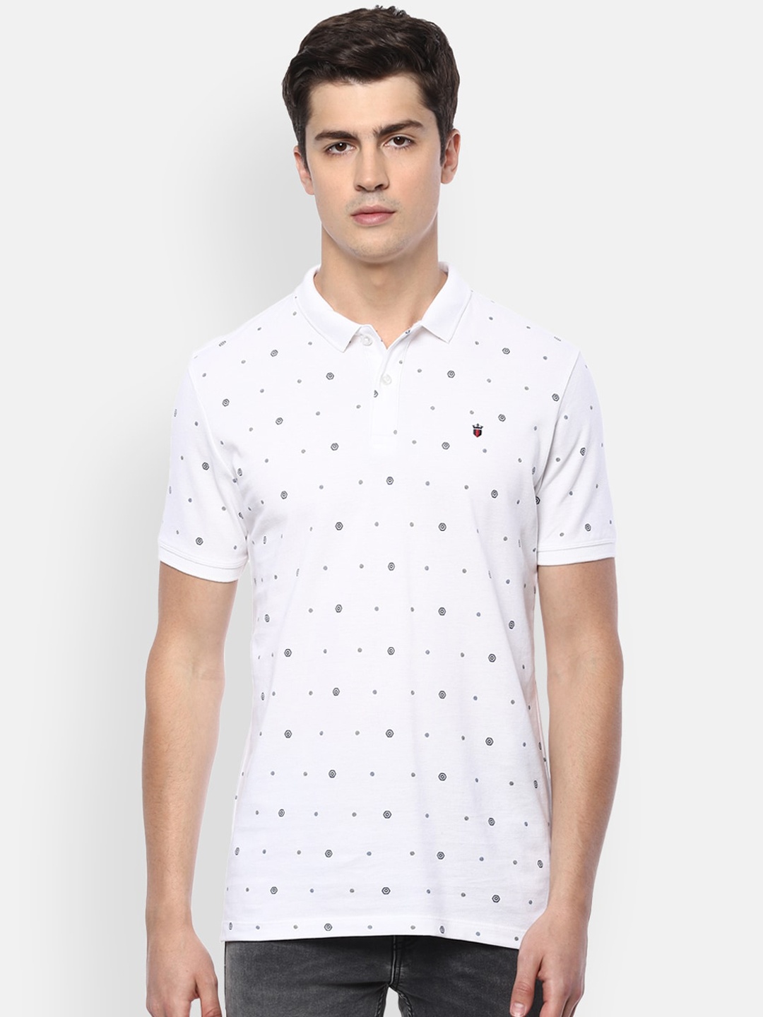 Louis Philippe Jeans Men White Printed Polo Collar T-shirt
