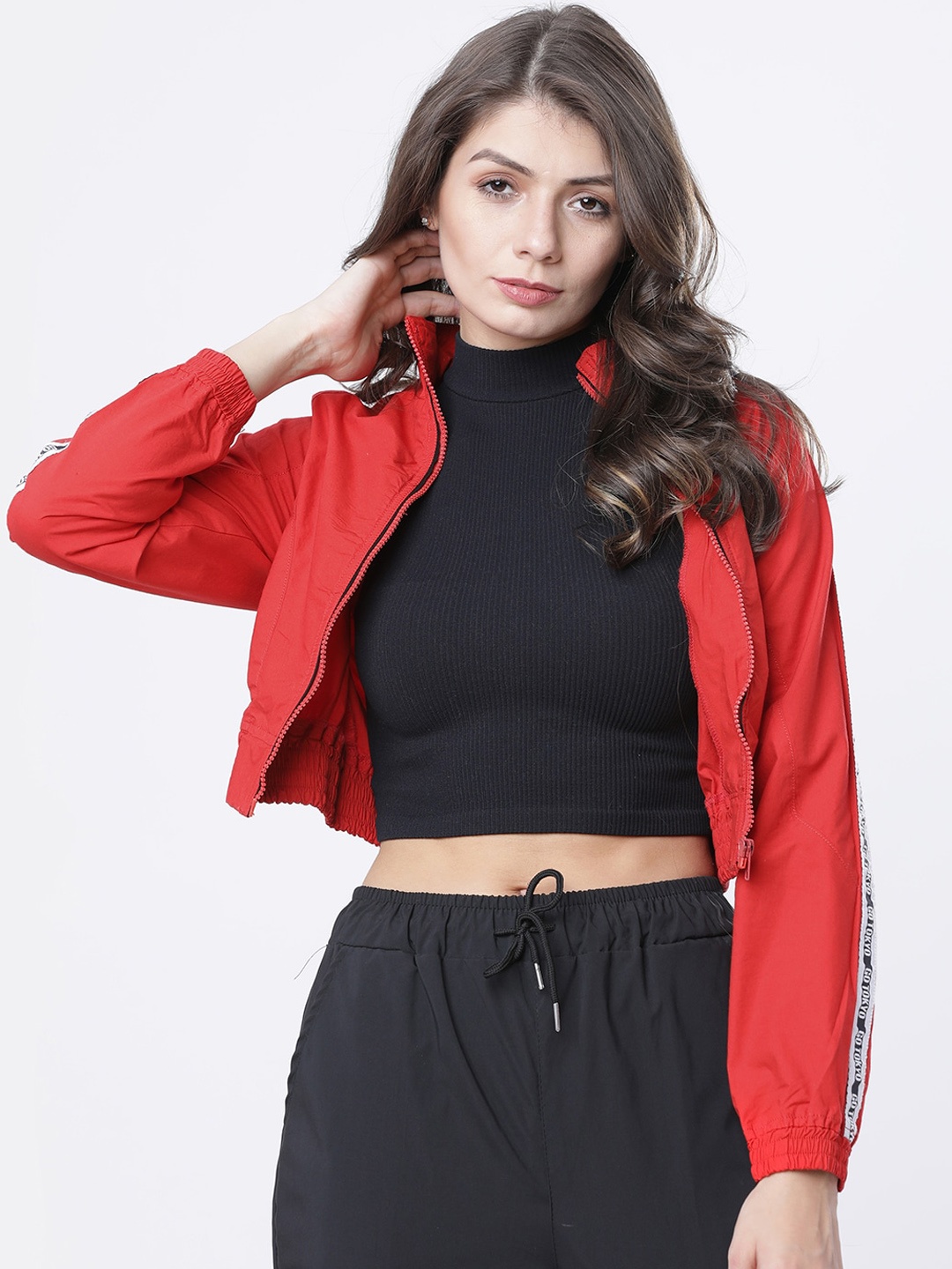 

Tokyo Talkies Women Red Solid Bomber Shacket