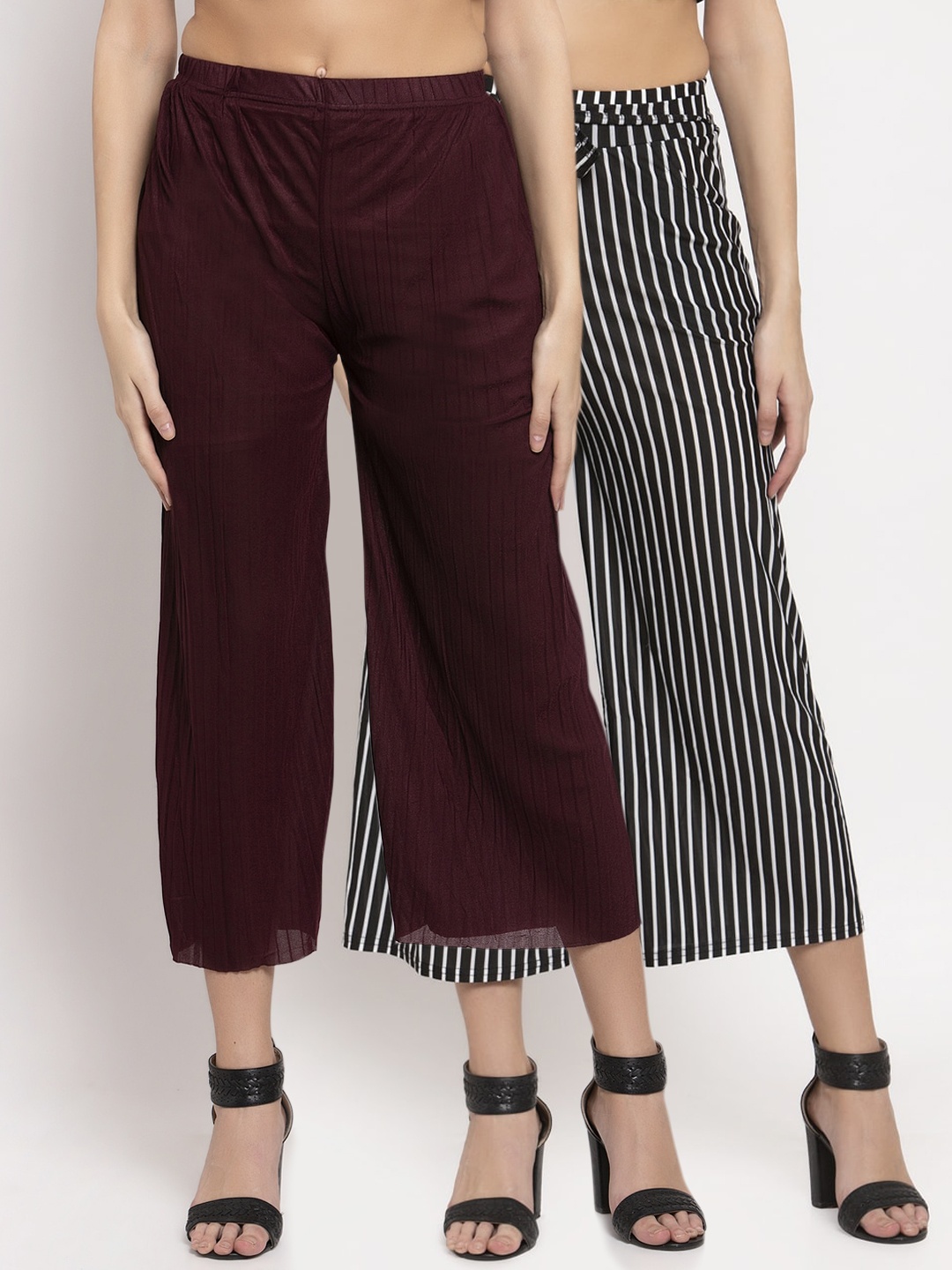 

KLOTTHE Women Pack of 2 Wide Leg Cropped Palazzos, Maroon