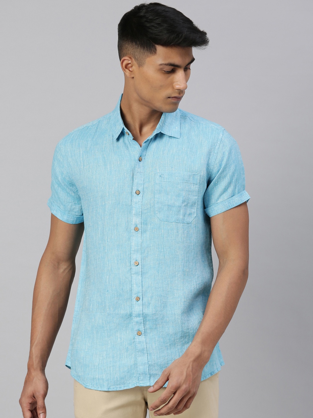 

Ecentric Men Blue Slim Fit Solid Eco-Friendly Hemp Casual Sustainable Shirt