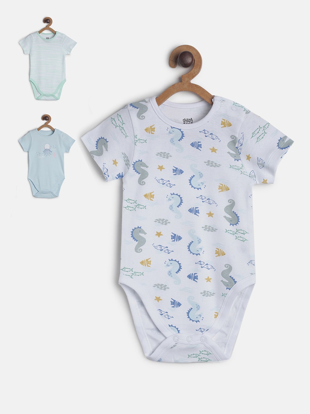

MINI KLUB Infant Boys Pack Of 3 Printed Bodysuits, White