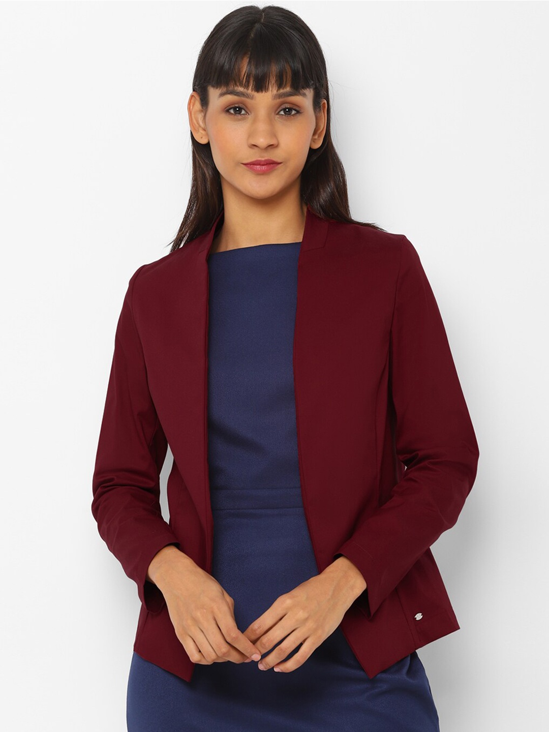 

Allen Solly Woman Maroon Solid Open-Front Formal Blazer