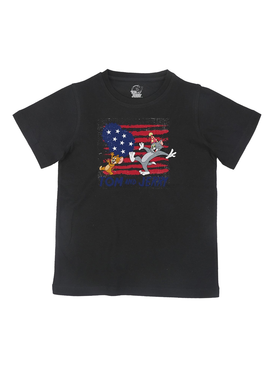 

Tom Jerry Boys Black Tom Jerry Printed Round Neck Pure Cotton T-shirt