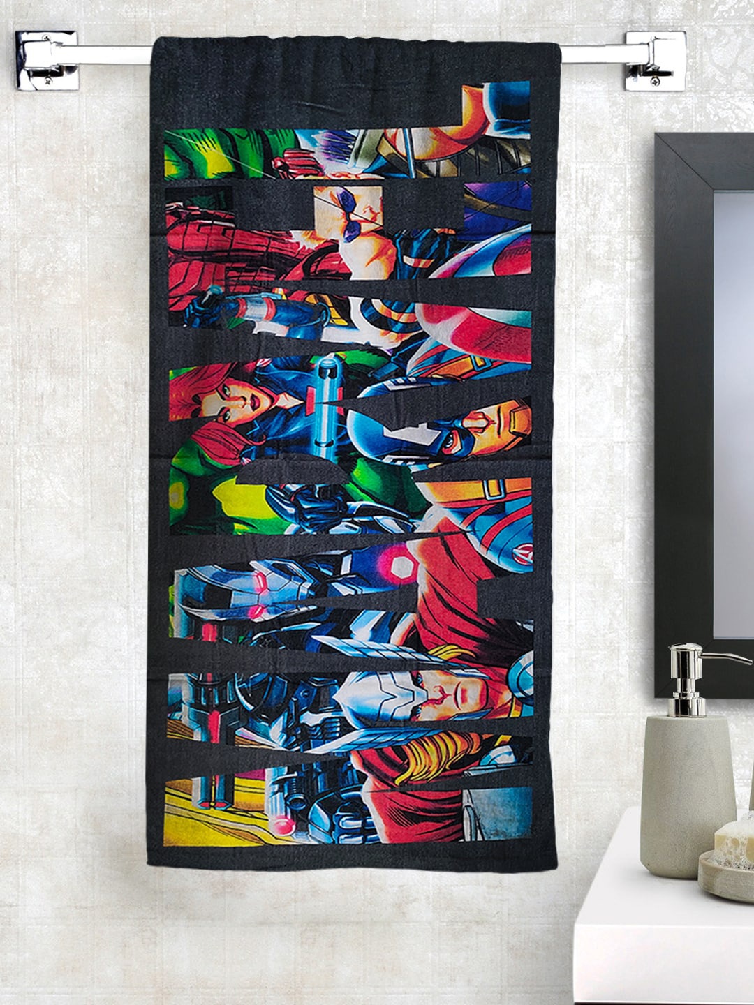 

Marvel Blue & Black Athom Trendz Disney Avengers Printed 300 GSM Bath Towel