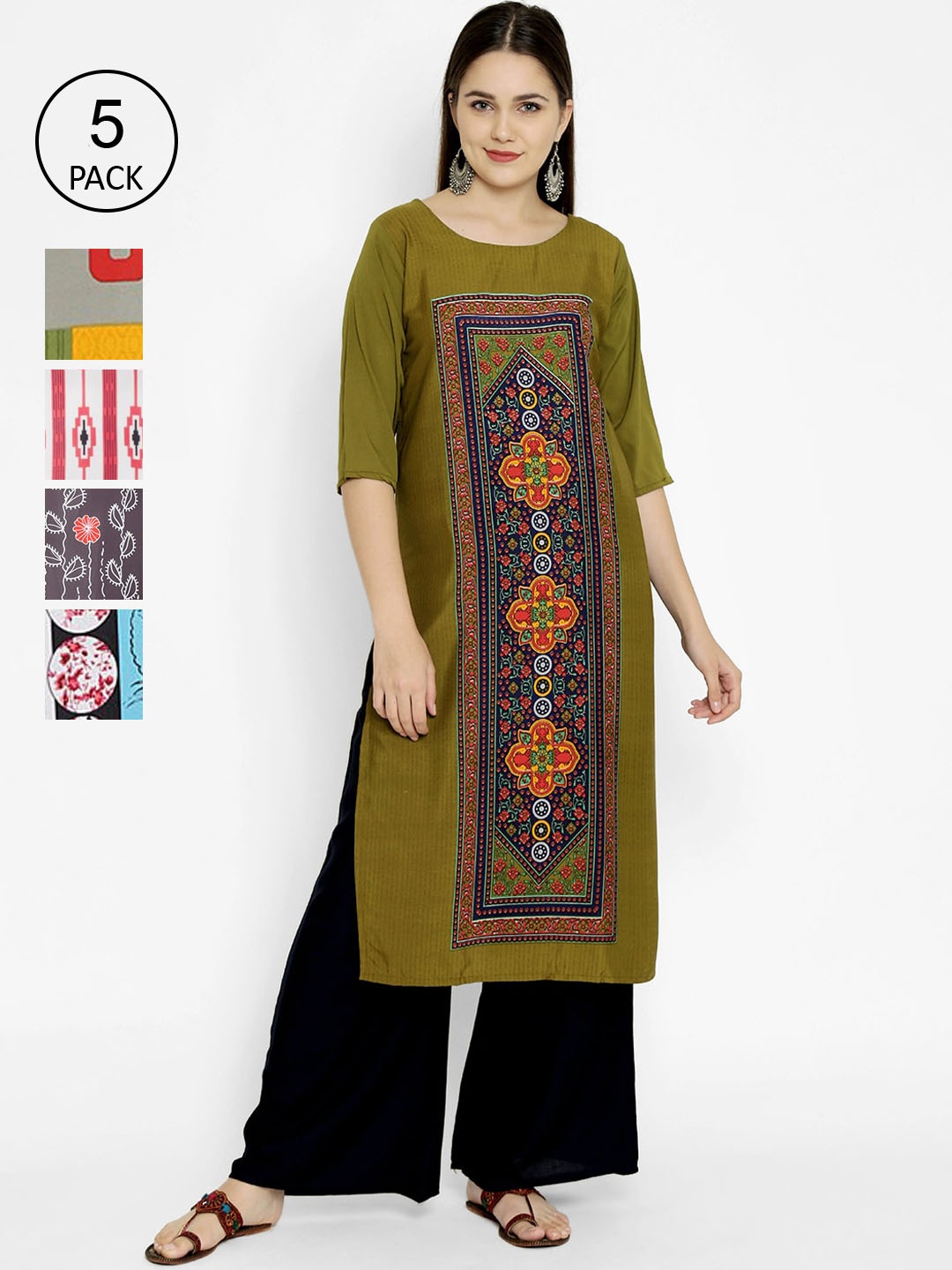 

7Threads Women Multicoloured Set of 5 Printed Straight Kurta, Multi