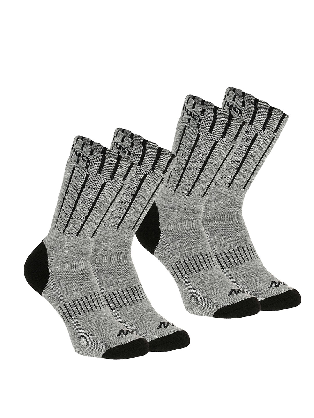 

Quechua By Decathlon Pack Of 2 Patterned Calf-Length Socks, Grey