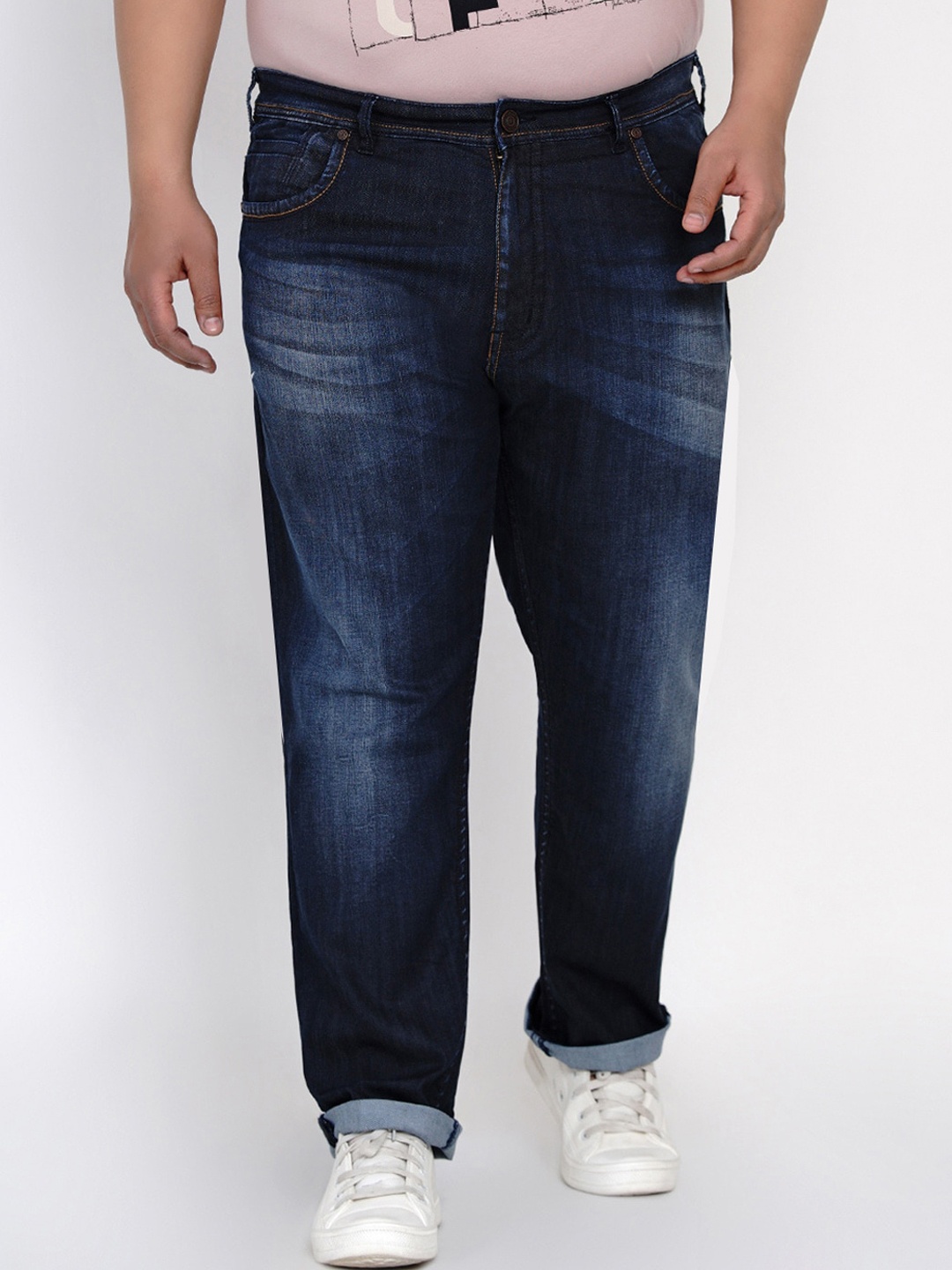 

John Pride Men Navy Blue Relaxed Fit Mid-Rise Clean Look Stretchable Plus Size Jeans