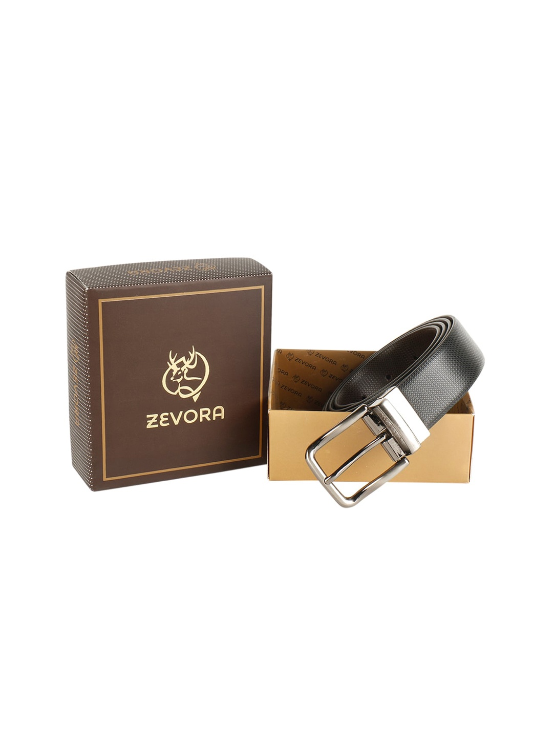 

ZEVORA Men Black & Brown Reversable Textured Belt
