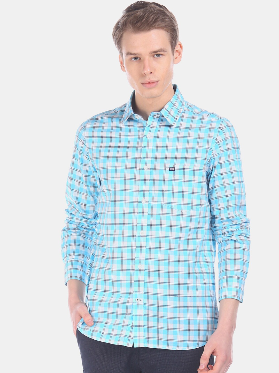 

Arrow Sport Men Blue & White Regular Fit Checked Casual Shirt