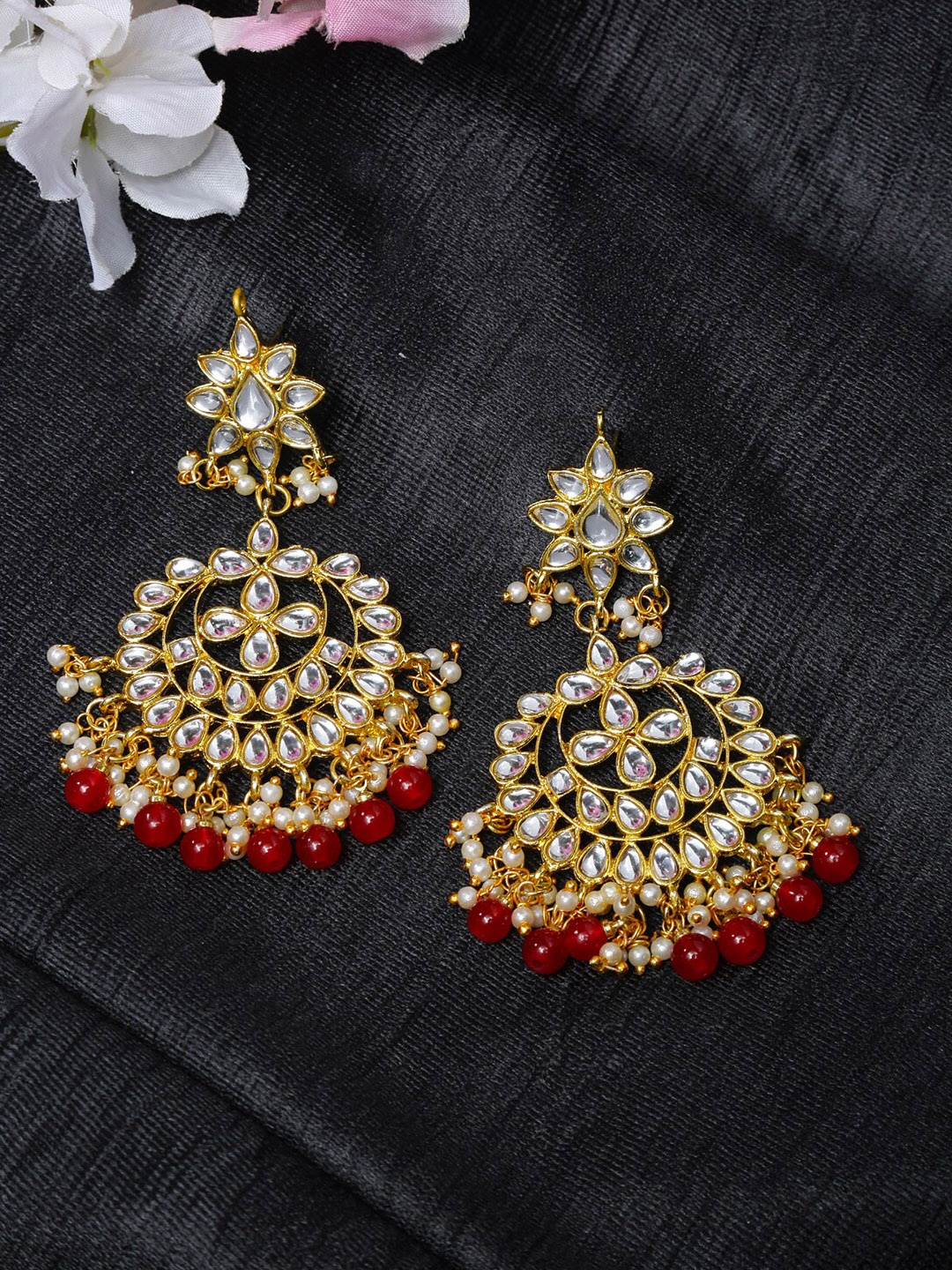 

Shining Diva Gold-Toned & Red Circular Chandbalis