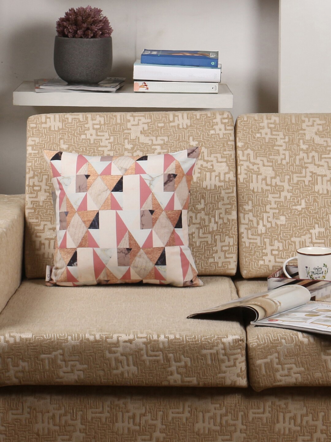 

Sivya Beige & Black Single Geometric Square Cushion Cover