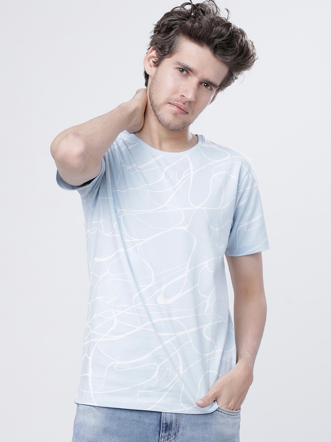 HIGHLANDER Men Blue Printed Round Neck T-shirt