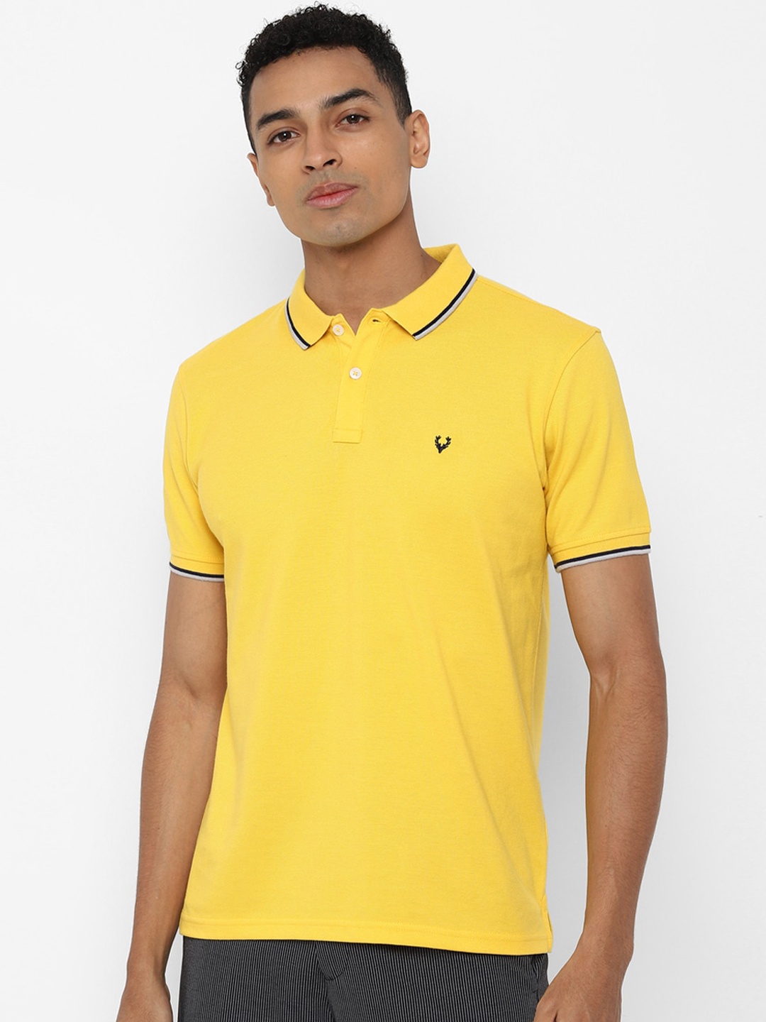 

Allen Solly Men Yellow Solid Polo Collar Pure Cotton T-shirt
