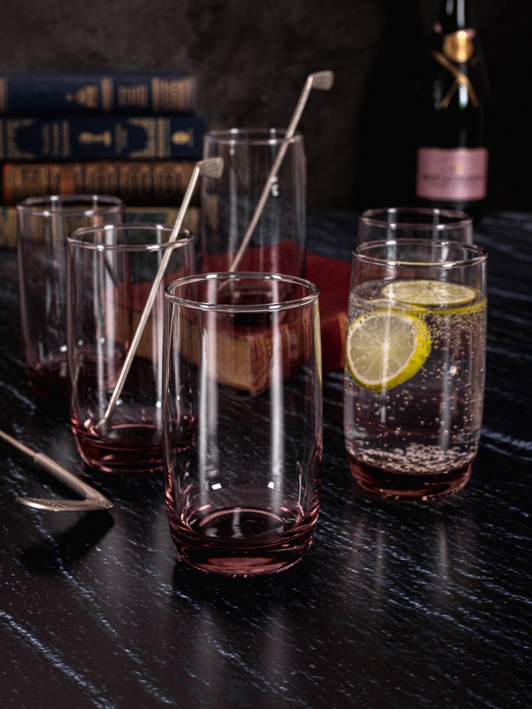 

GOODHOMES Set of 6 Transparent & Pink Solid Glass Tumblers