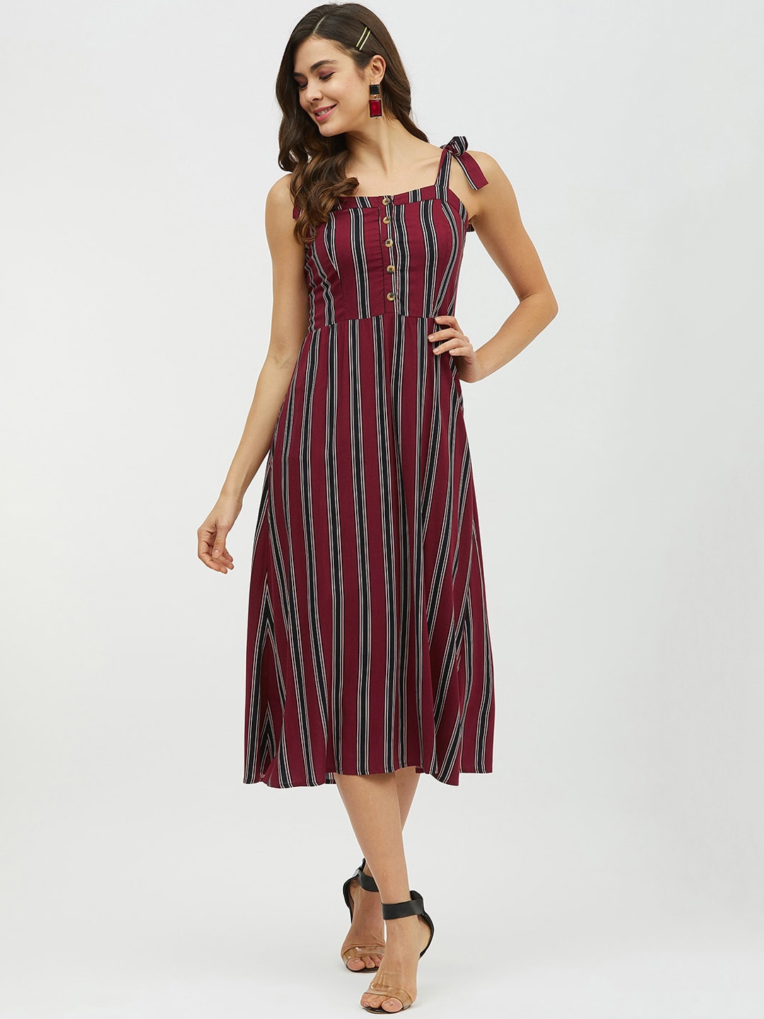 

Harpa Women Maroon Striped A-Line Dress
