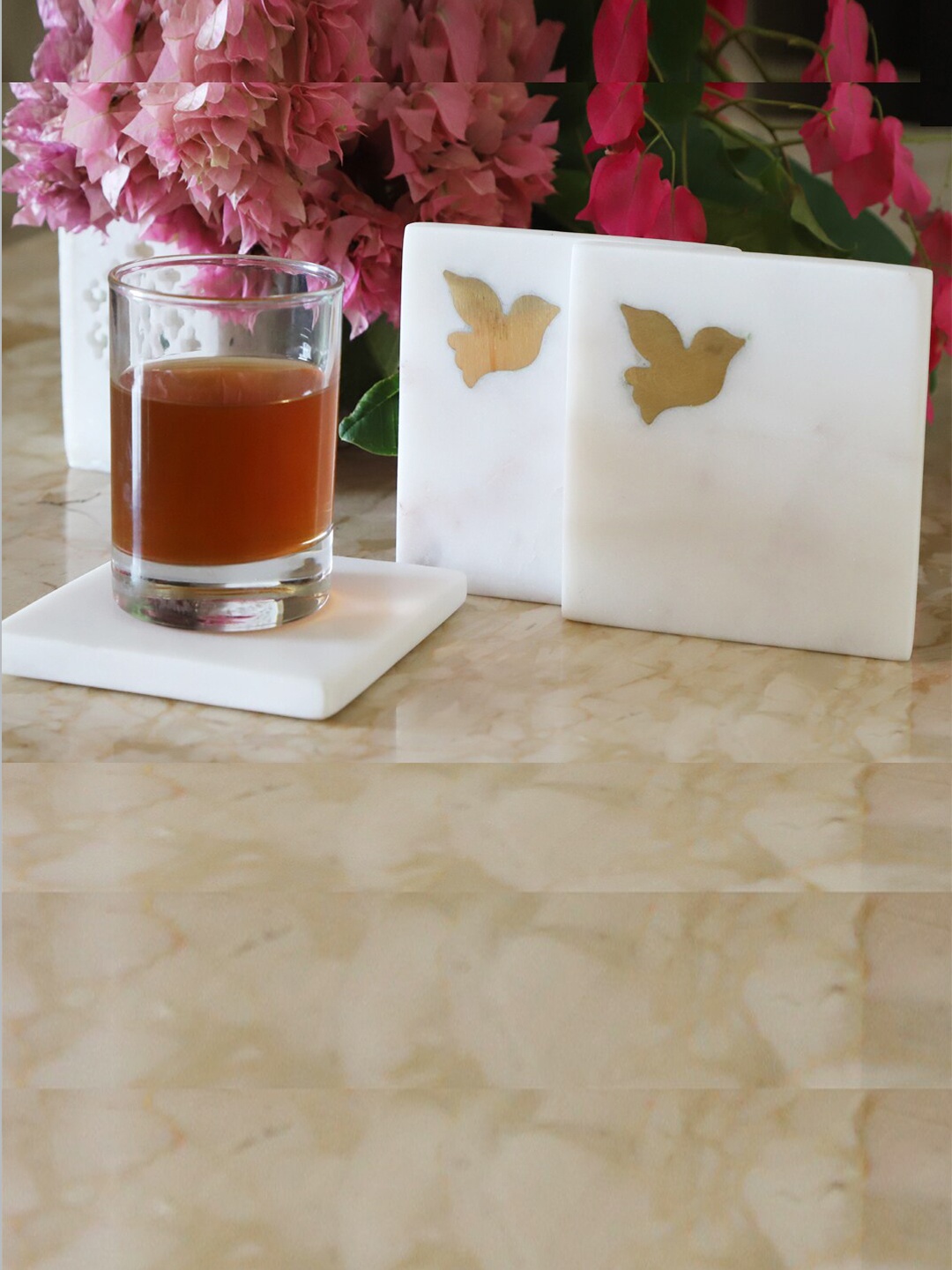 

NikkisPride Set Of 4 White & Gold-Toned Handmade Coasters