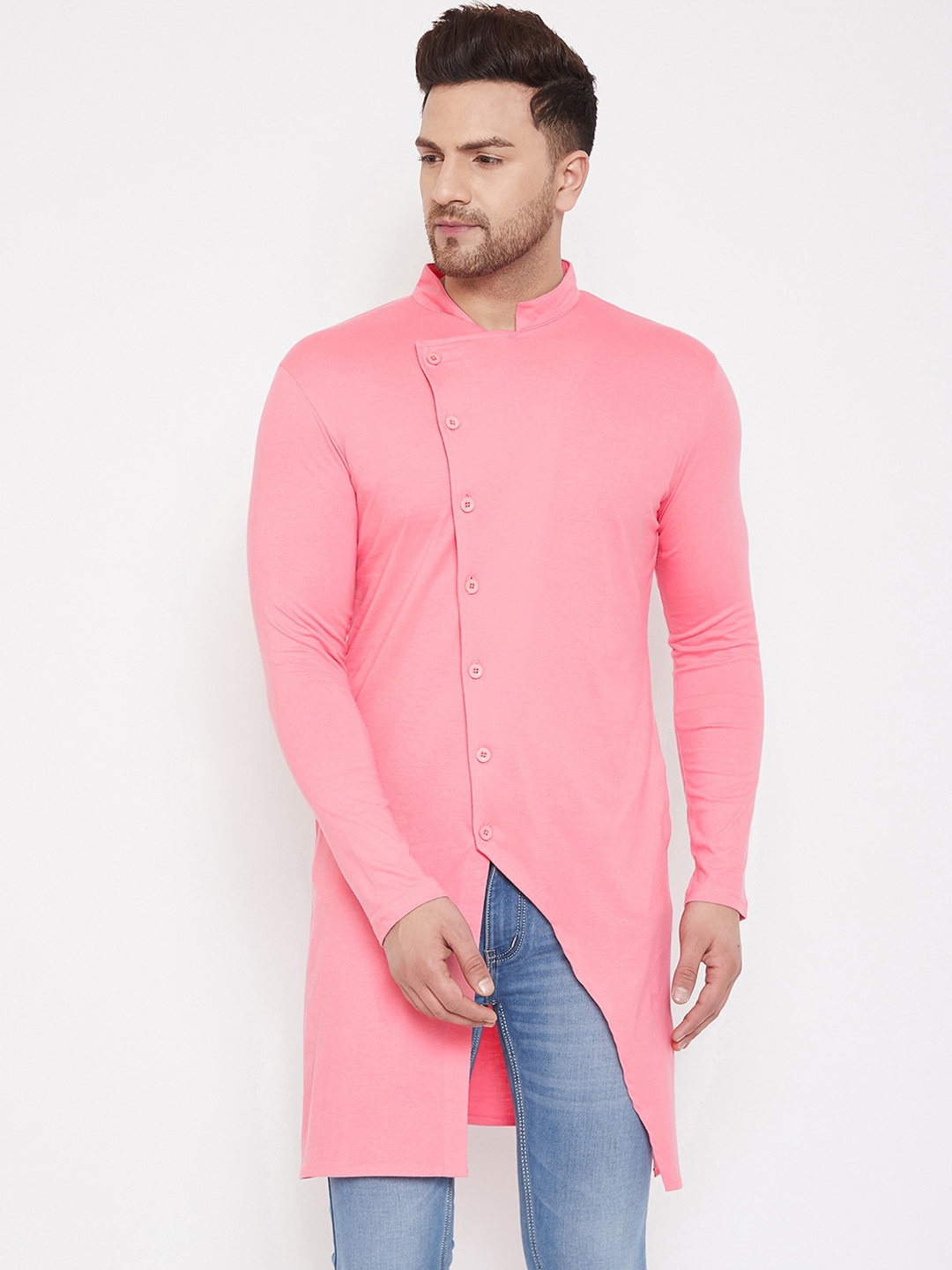 

Hypernation Men Pink Solid Cotton Straight Kurta