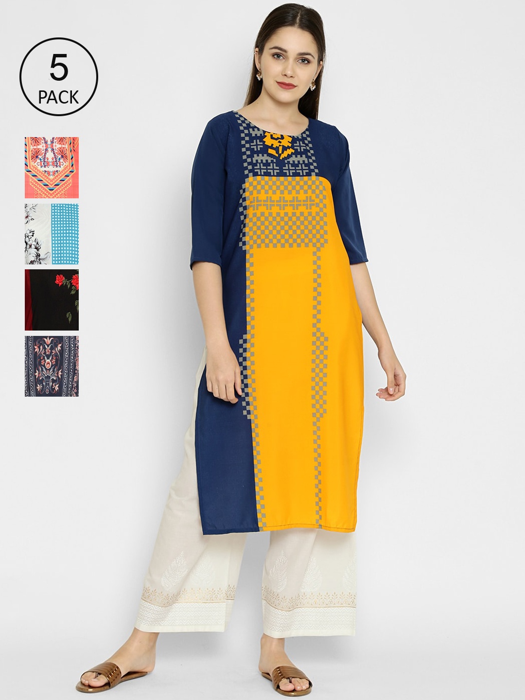 

7Threads Women Pack of 5 Printed Straight Kurta, Multi
