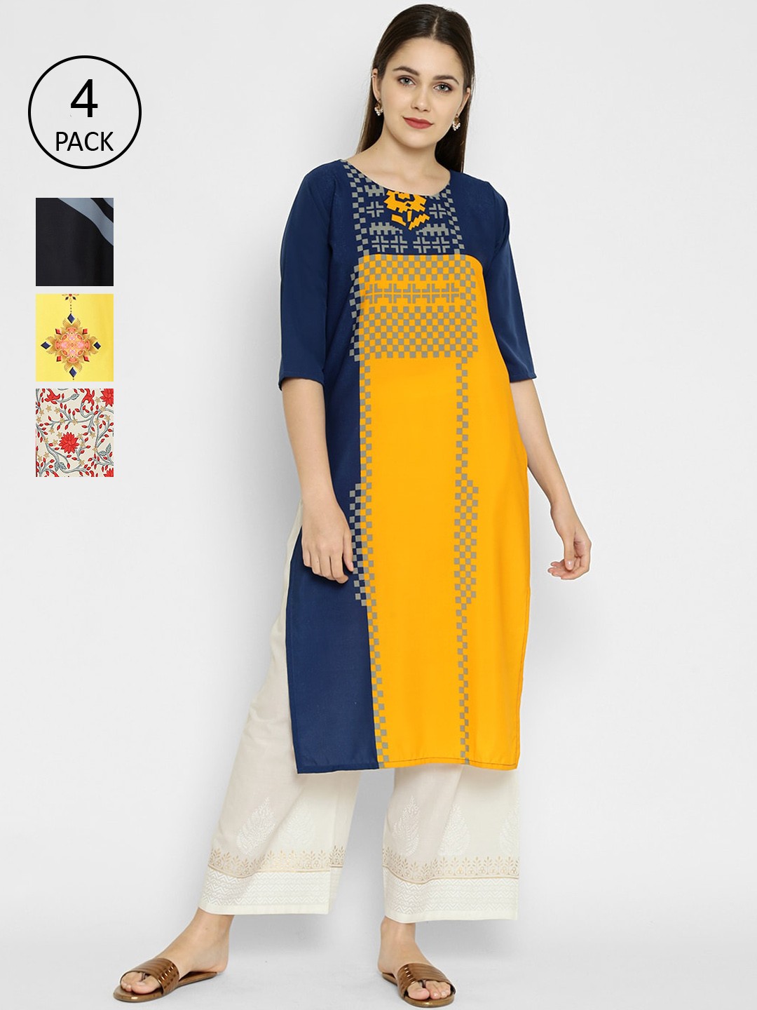 

7Threads Women Pack Of 4 Multicoloured Printed Crepe Kurtas, Multi