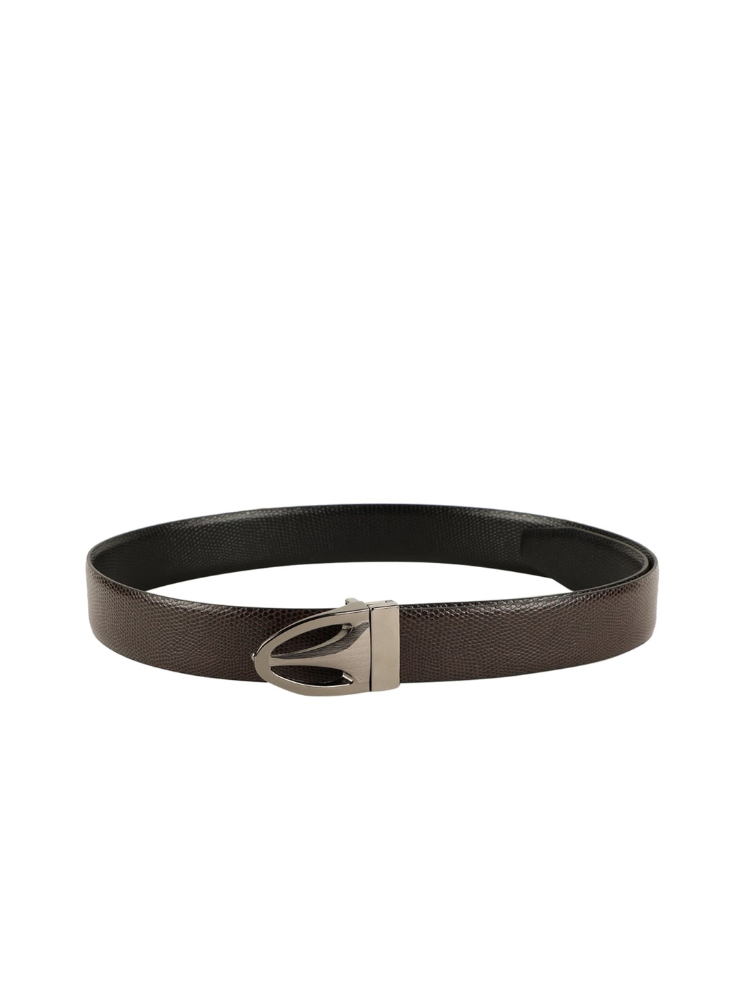 

ZEVORA Men Brown & Black Textured Reversible Belt