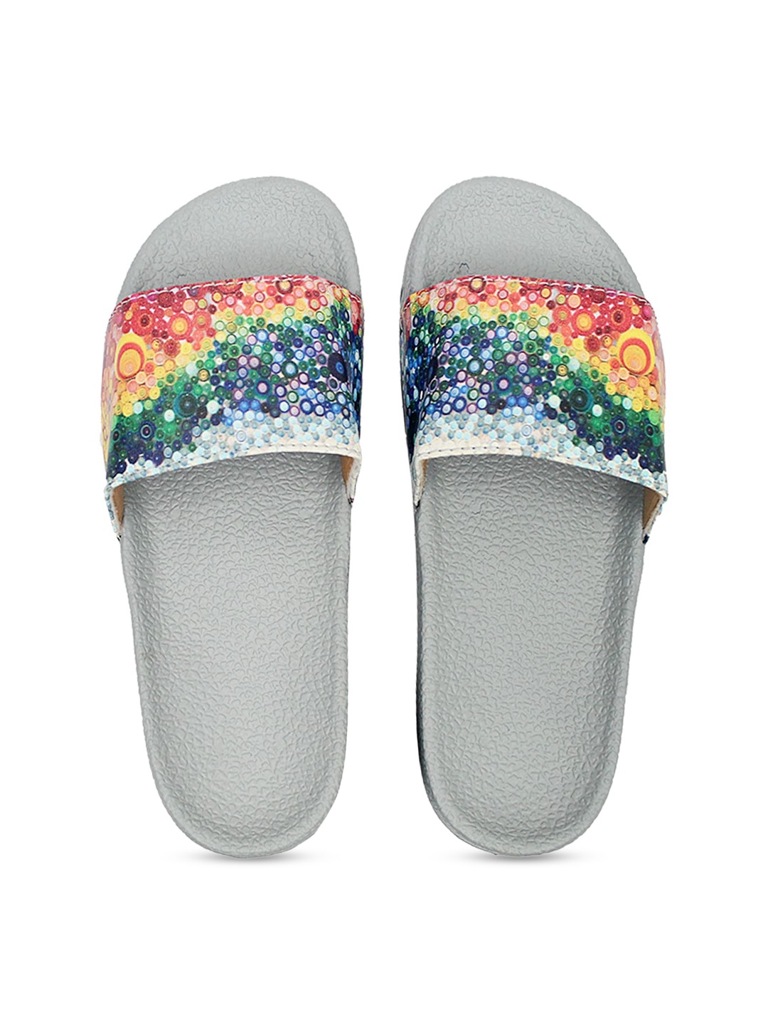 

FREECO Women Grey & Red Printed Sliders