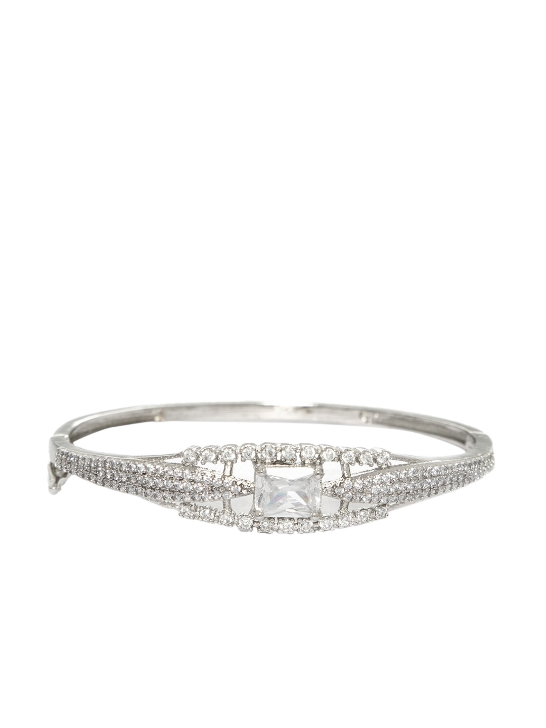 

Rubans Silver-Plated Handcrafted Cubic Zirconia Studded Bangle-Style Bracelet