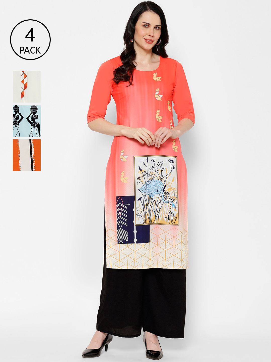 

7Threads Multicoloured Geometric Printed Crepe Kurta, Multi