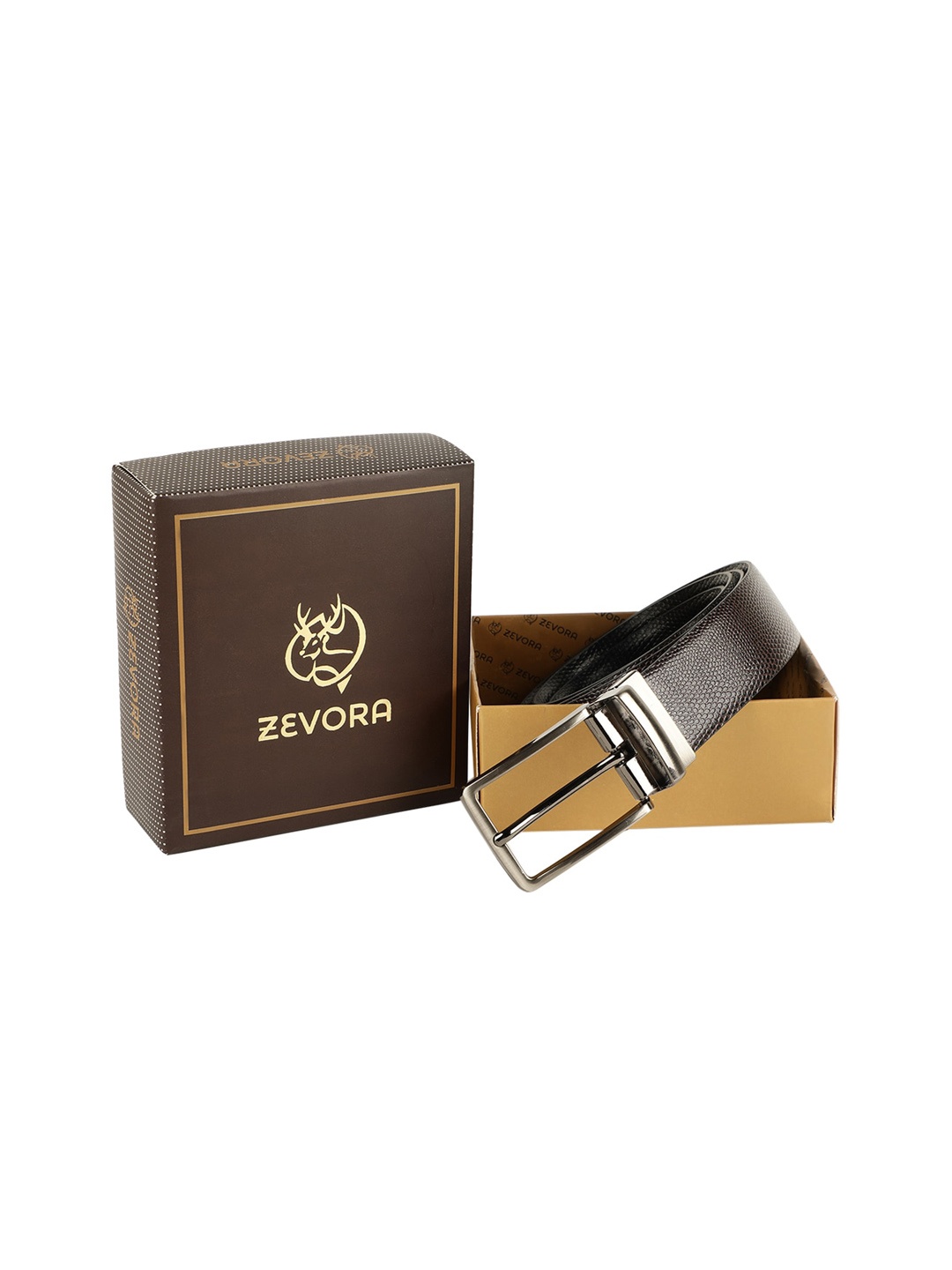 

ZEVORA Men Brown & Silver-Toned Textured Belt