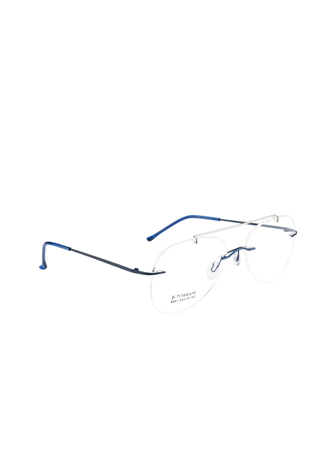 

Clark N Palmer Unisex Blue & Silver-Toned Solid Rimless Aviator Frames CNP-8801-C6
