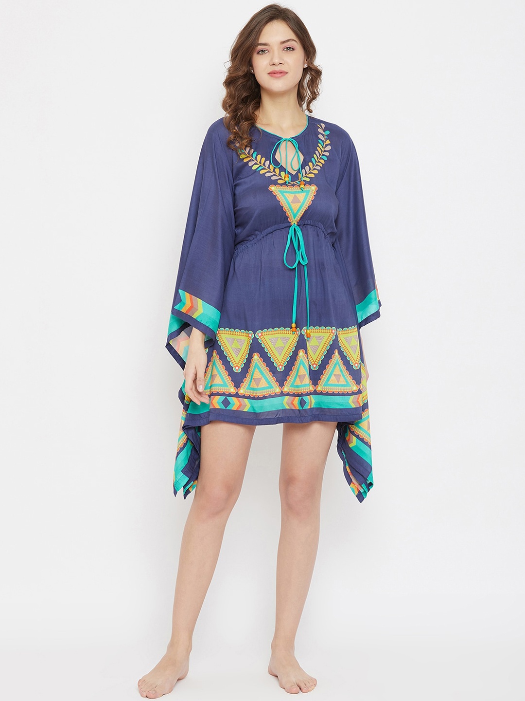 

The Kaftan Company Women Blue & Yellow Printed Resort Kaftan