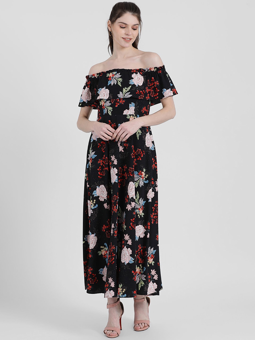 

Zink London Women Black Printed Maxi Dress