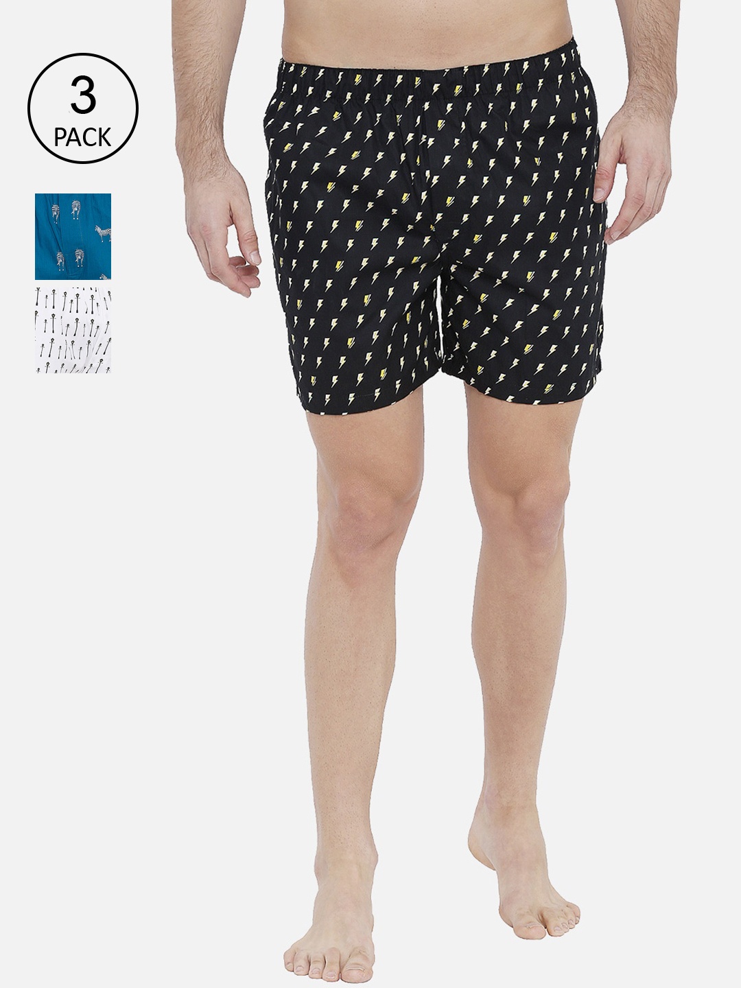 

XYXX Men Pack Of 3 Printed Cotton Boxers XYBOX3PCKN115, Blue