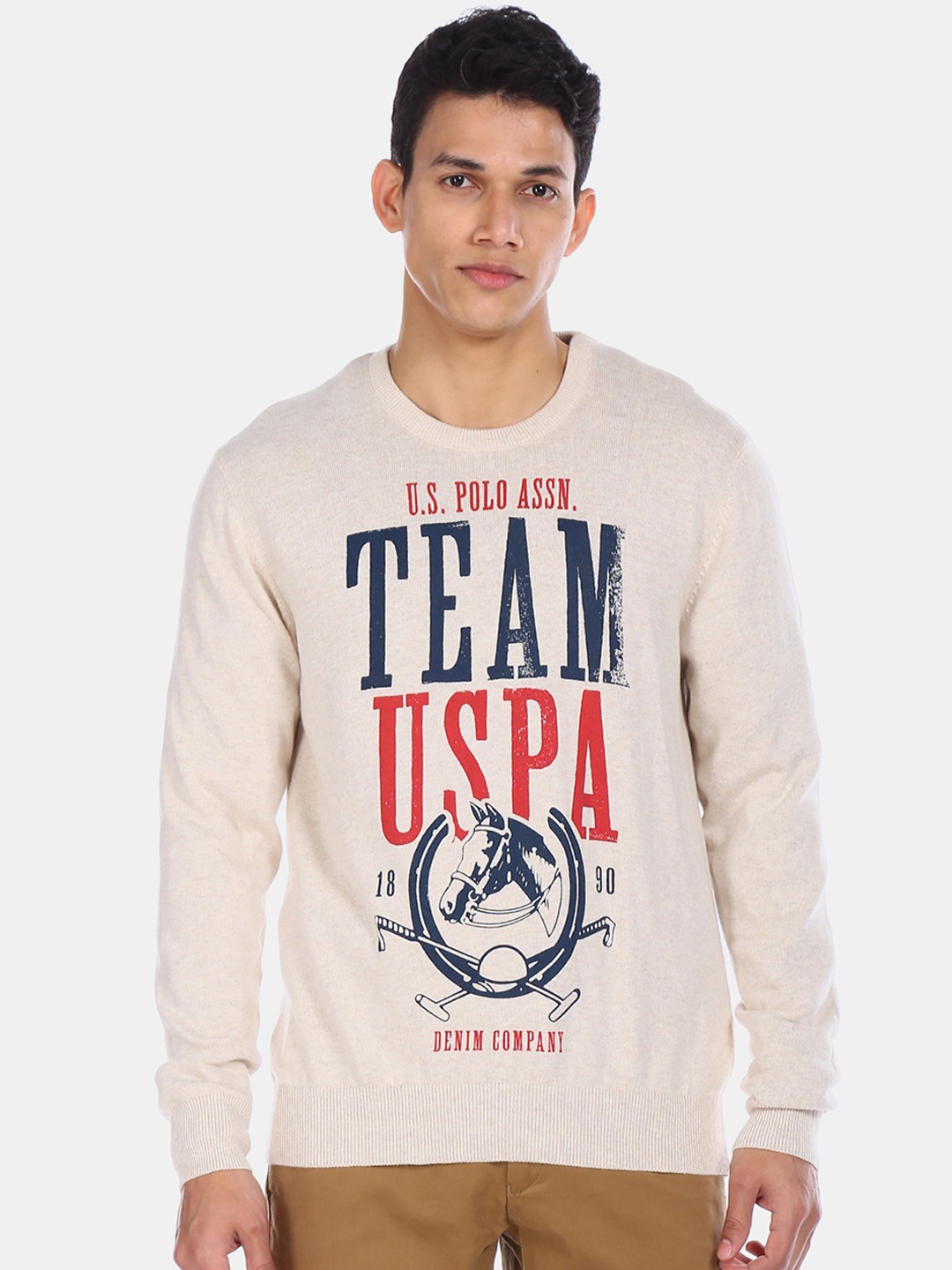 

U.S. Polo Assn. Denim Co. Men Off-White Printed Pullover Sweater