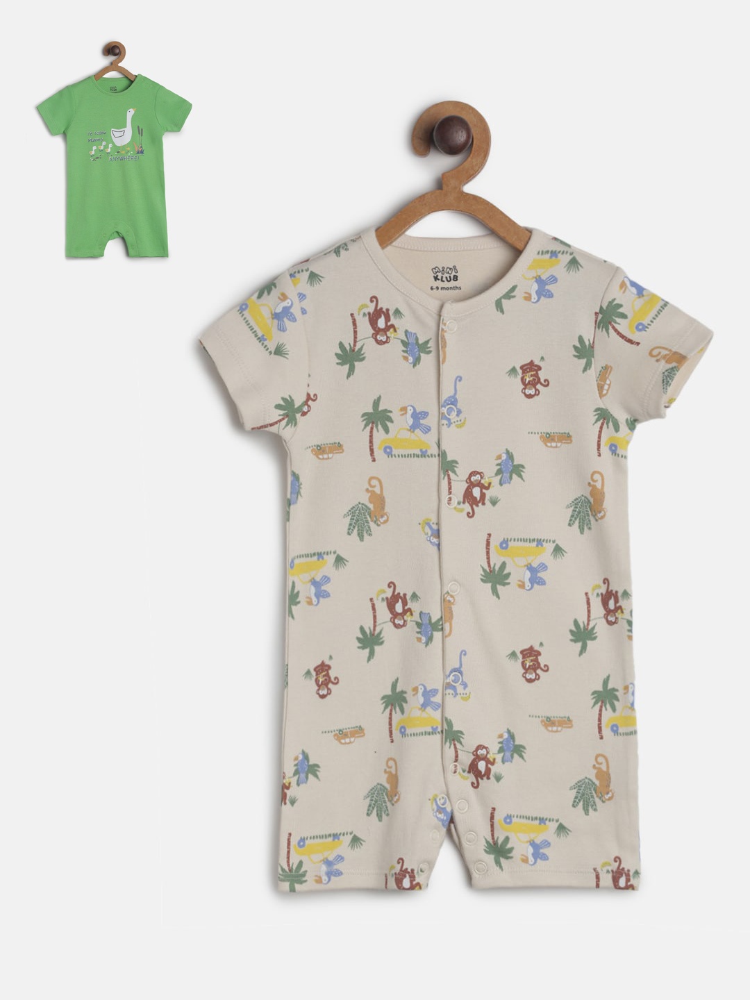 

MINI KLUB Infant Boys Pack of 2 Printed Rompers, Green