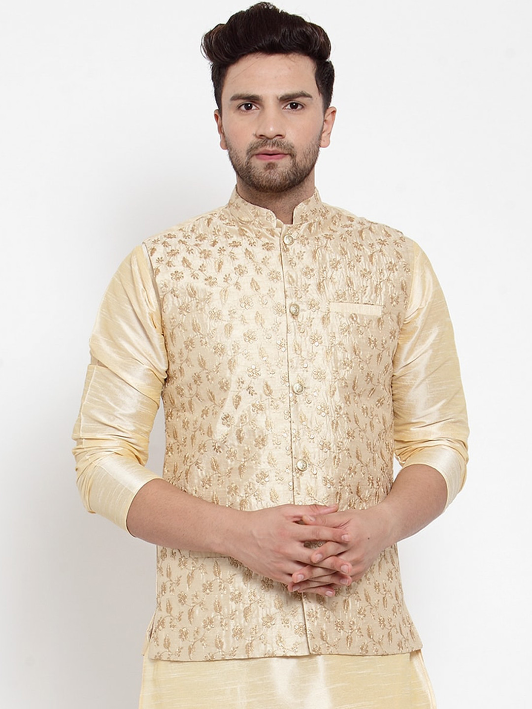 

GRACIT Men Cream Colour Embroidered Zari Nehru Jacket