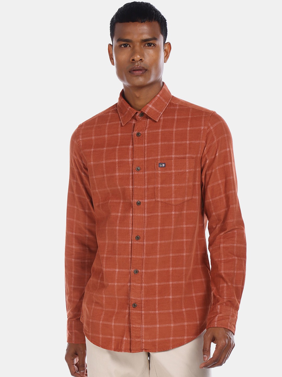 

Arrow Sport Men Orange Regular Fit Checked Casual Shirt