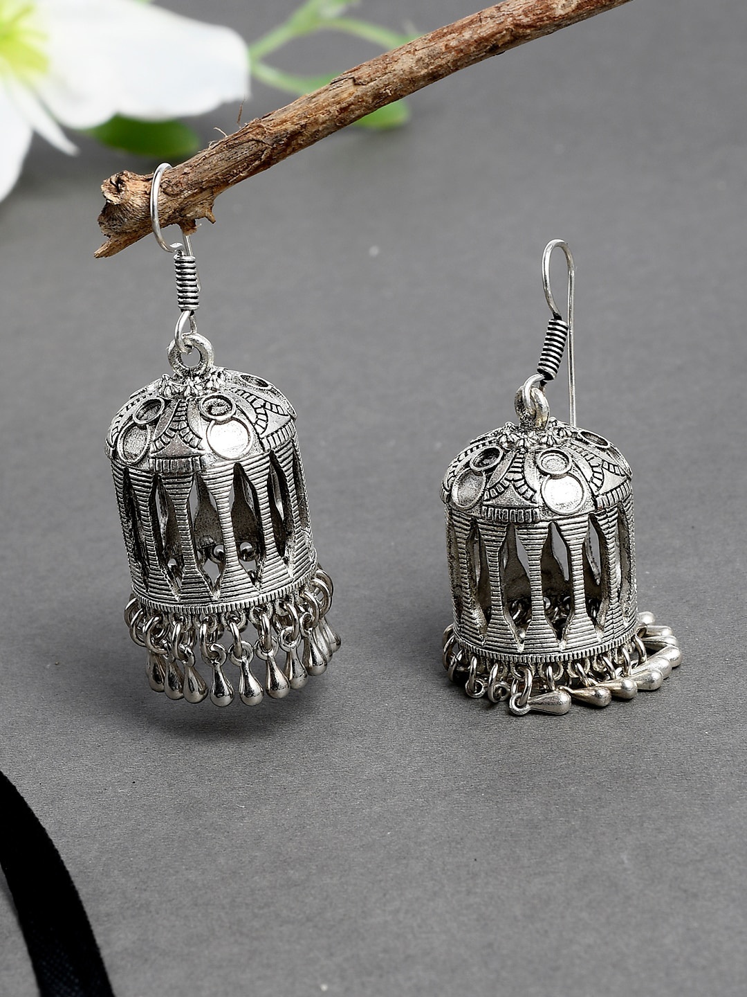 

Silvermerc Designs Silver-Plated Handcrafted Oxidised Dome Shaped Jhumkas