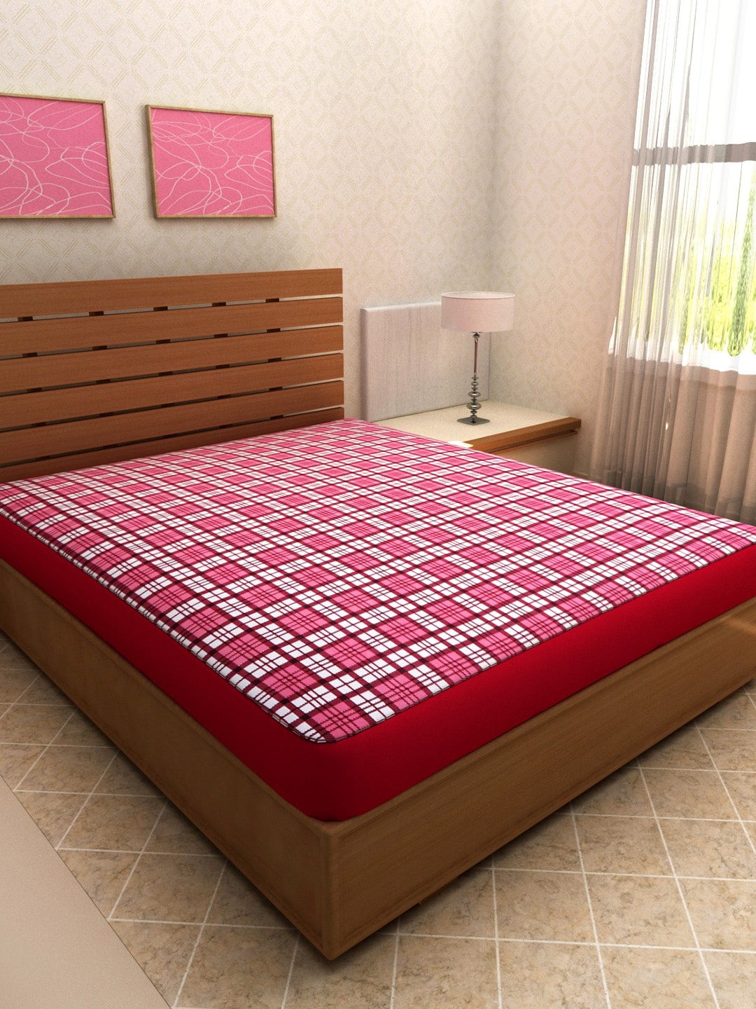 

ROMEE Pink & White Double Bed Mattress Protector