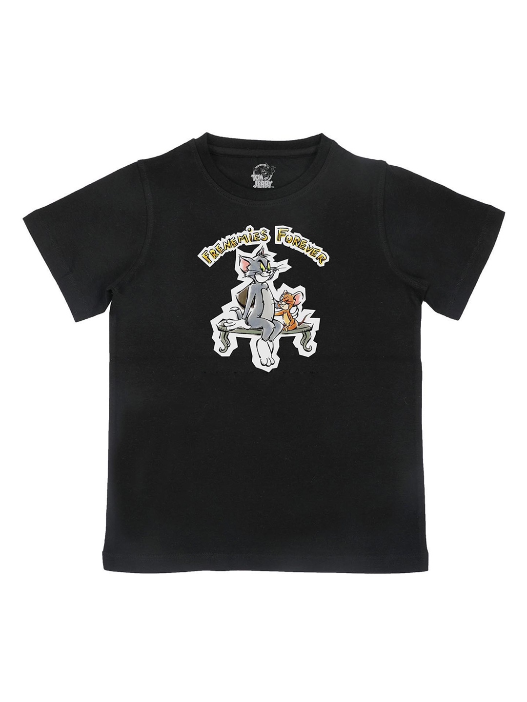 Tom Jerry Boys Black Tom Jerry Printed Round Neck Pure Cotton T-shirt
