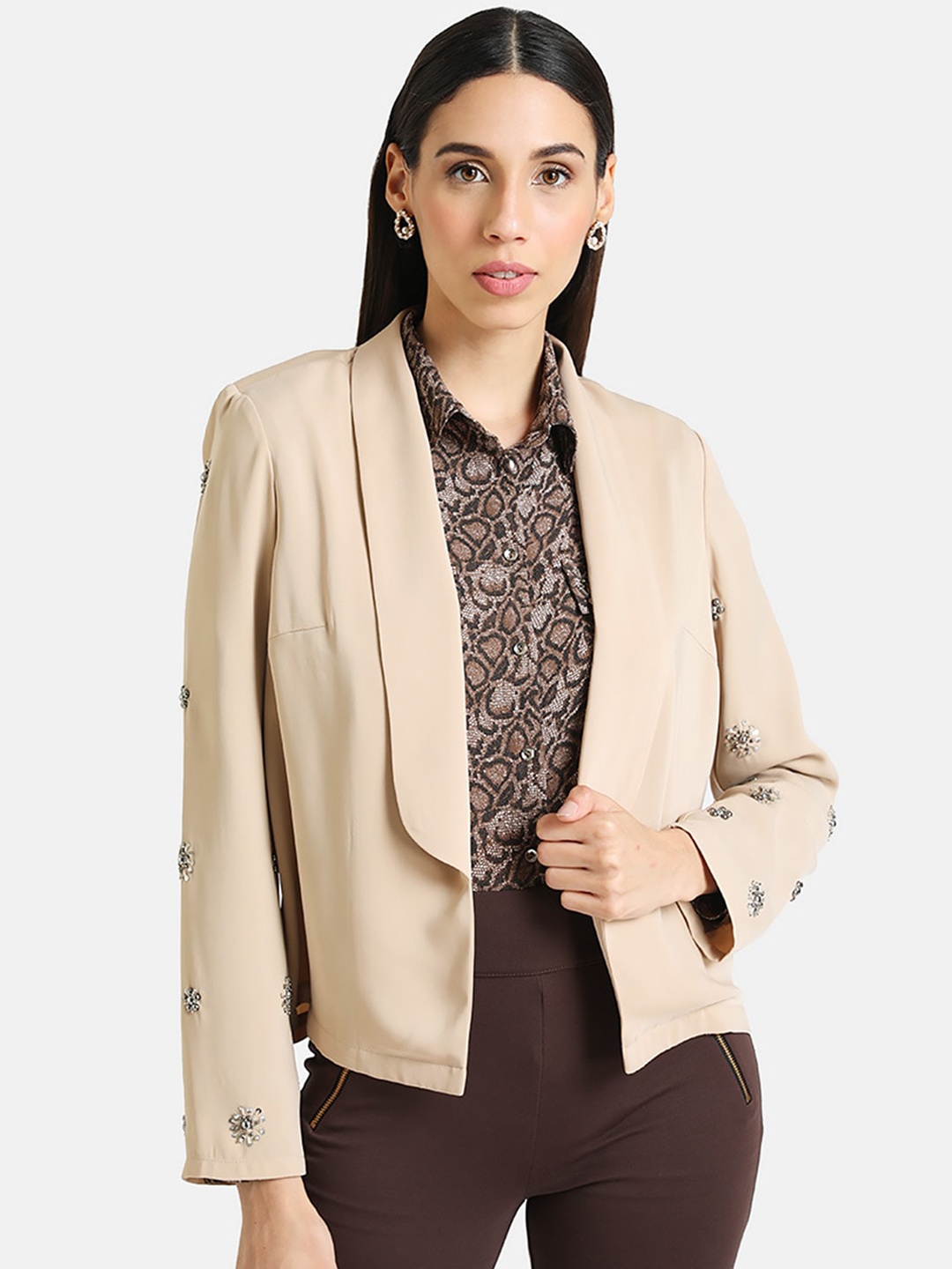 

Kazo Women Beige Solid Open Front Jacket