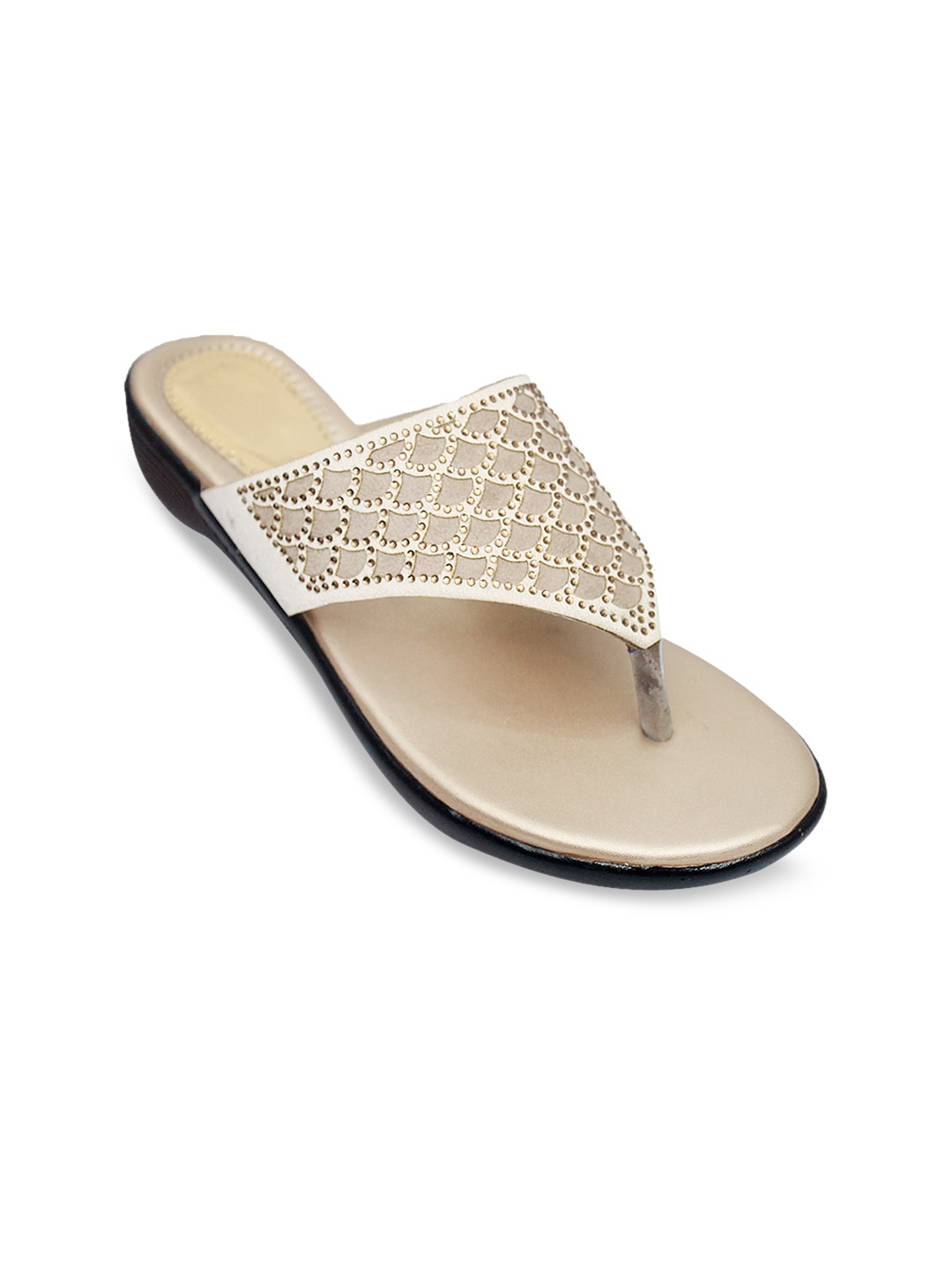

FREECO Women Champagne-Toned Embellished Open Toe Flats