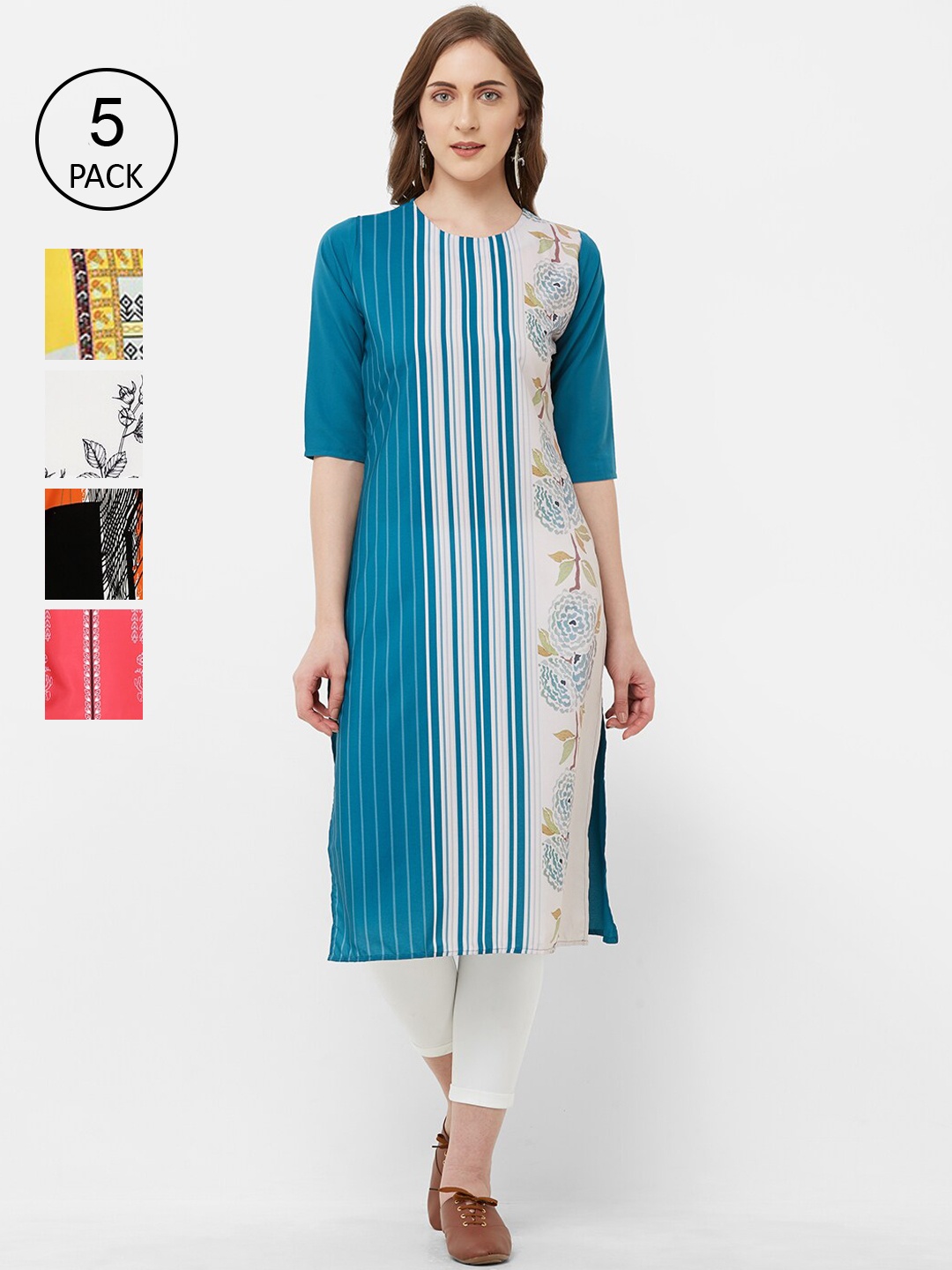 

7Threads Multicoloured Ethnic Motifs Printed Crepe Kurta, Multi
