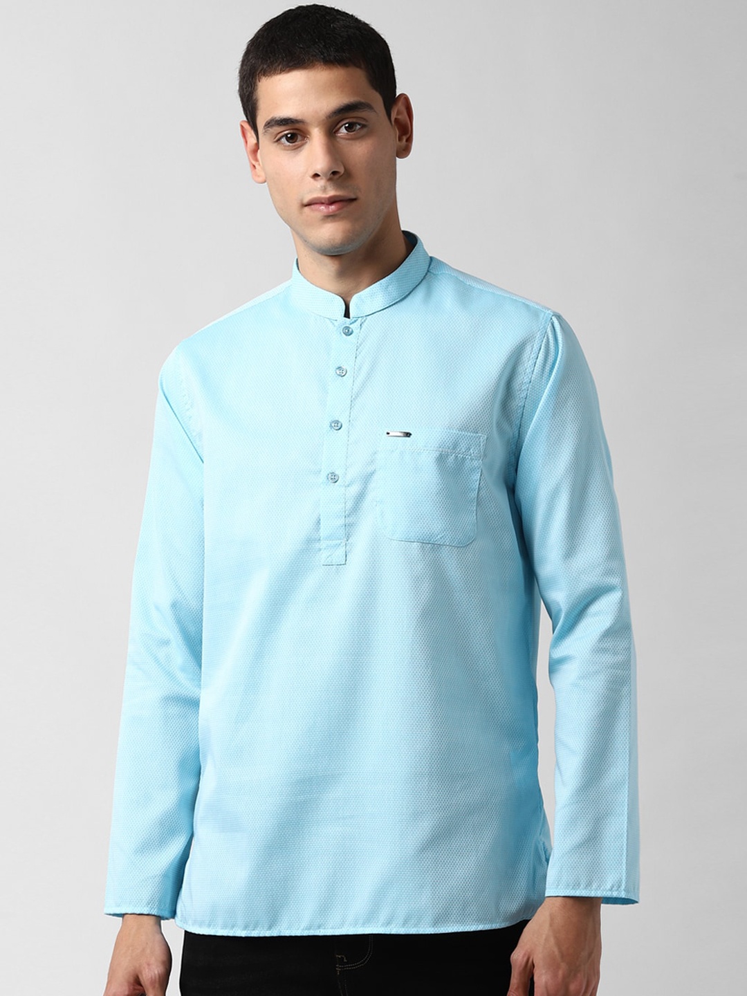 

Peter England Blue Woven Design Kurta