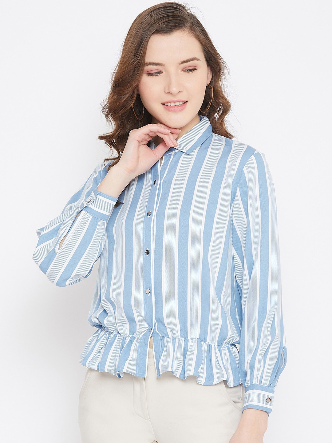 

Octave Blue & White Striped Shirt Style Top