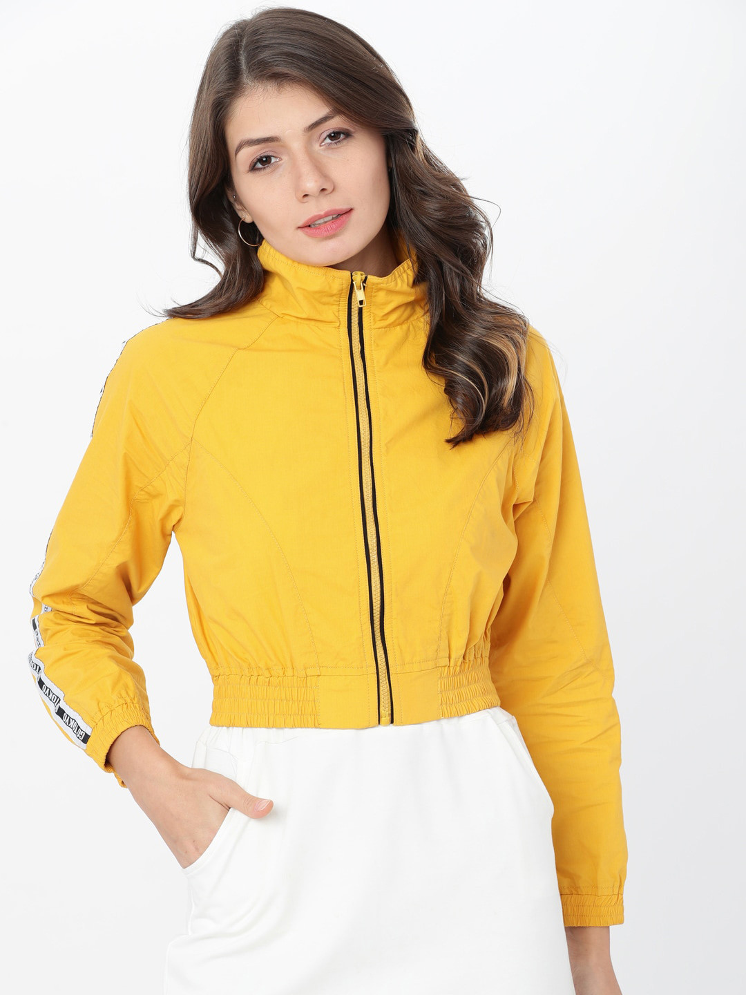 

Tokyo Talkies Women Yellow Solid Bomber Shacket