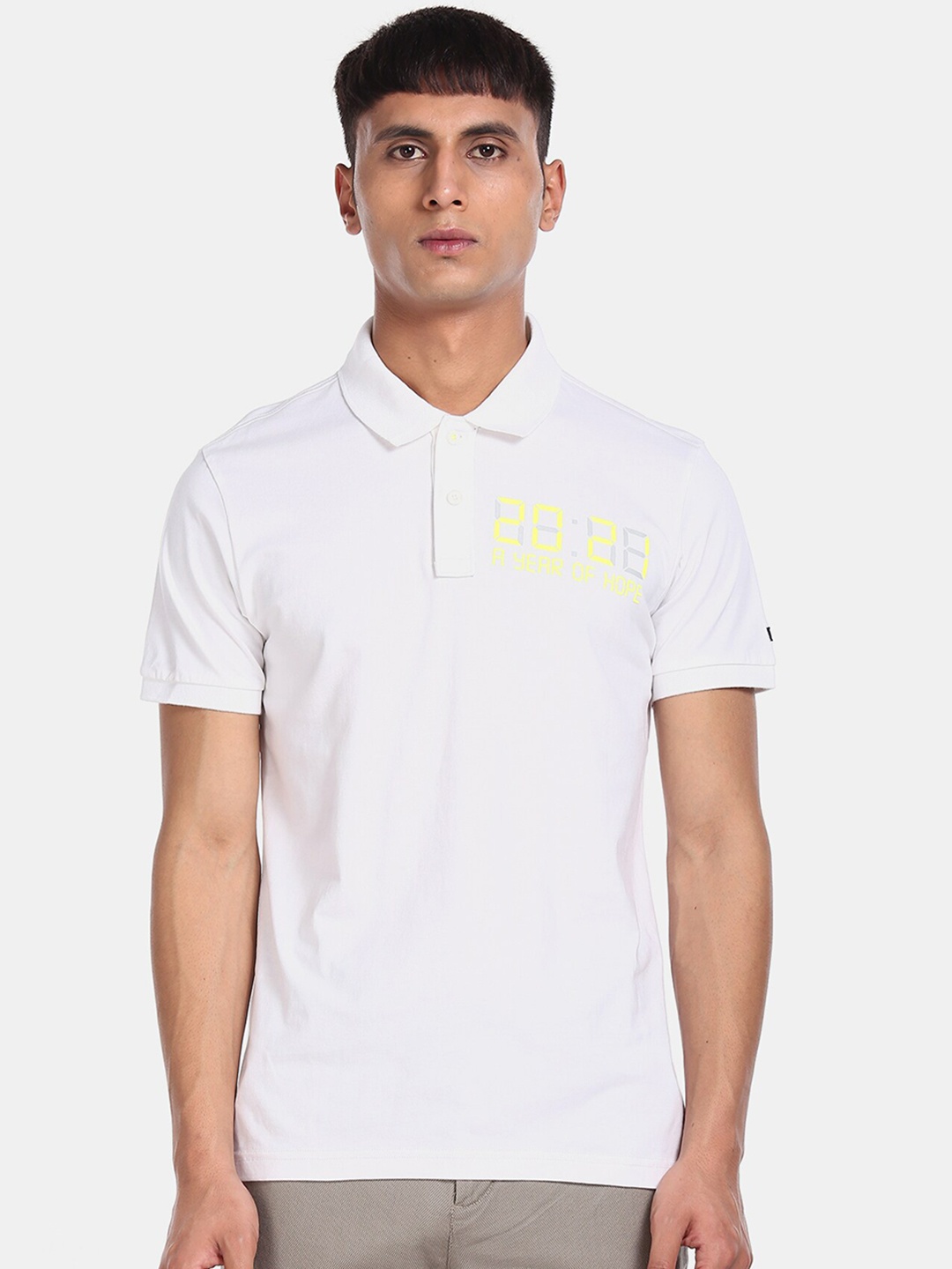 

Arrow Sport Men White Printed Polo Collar T-shirt