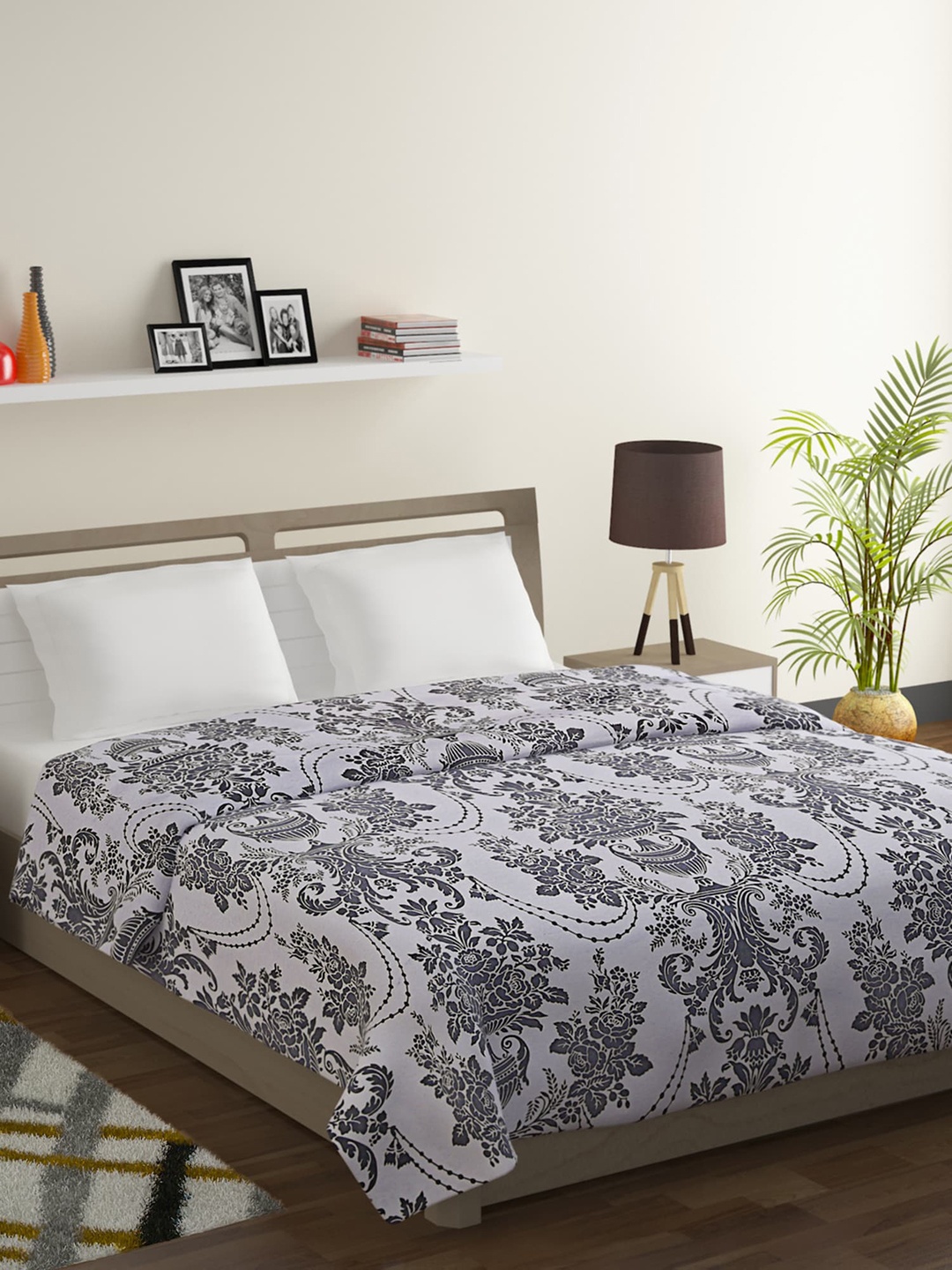 

SWAYAM Grey & Off-White Ethnic Motifs Mild Winter 150 GSM Double Bed Comforter