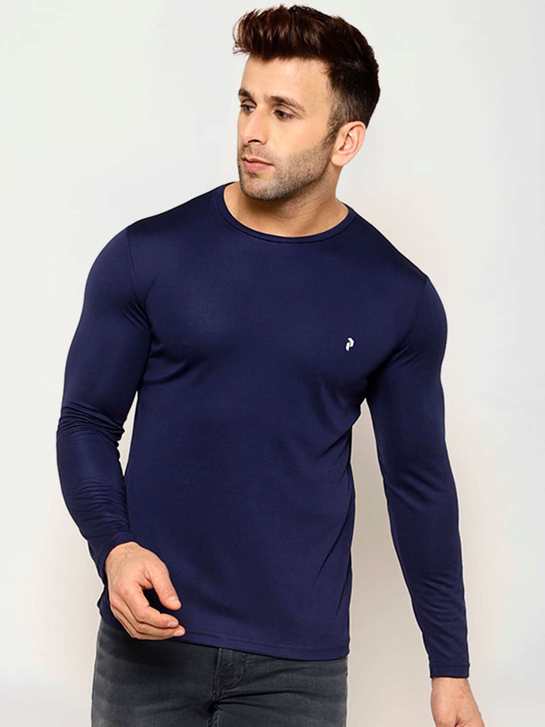 

PERFKT-U Men Navy Blue Solid Round Neck T-shirt