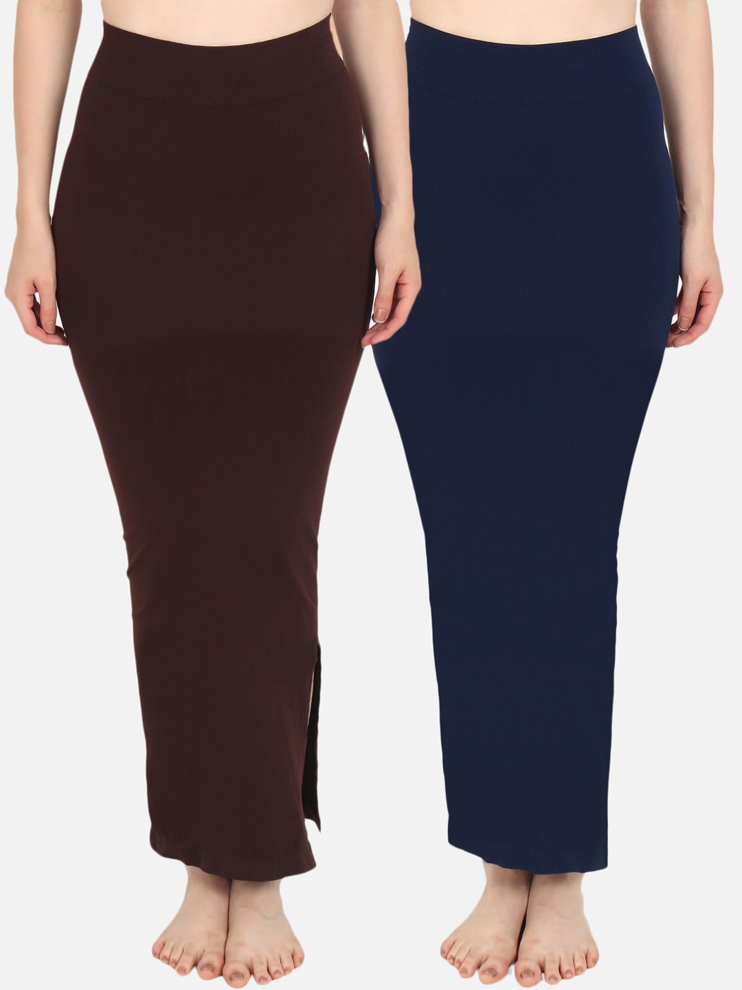 

Beau Design Women Pack Of 2 Solid Seamless Saree Shapewear, Brown